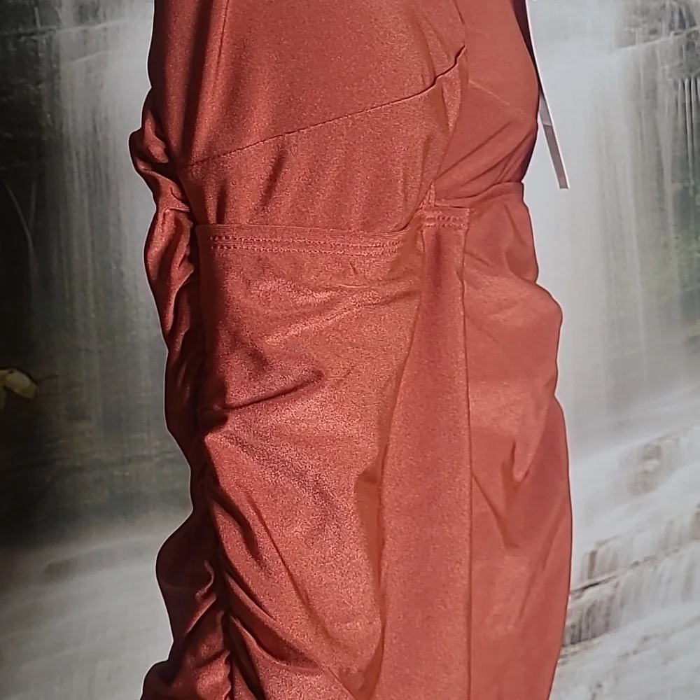 NWT! Missky Womens Small copper rust wide straps ruched one piece Swim Suit